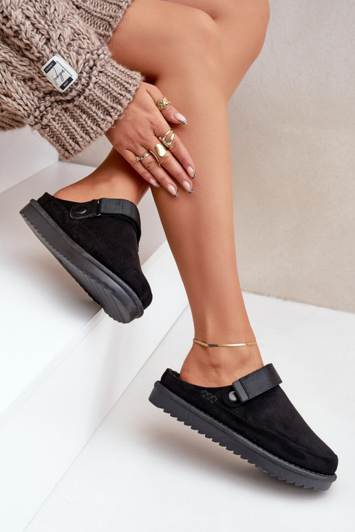 pašiltinti Šlepetės Moteriškas su platforma juodos spalvos Neliel