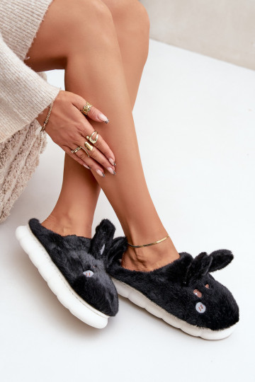 su kailiuku Šlepetės Su tema Króliczka juodos spalvos Įjungtatasha