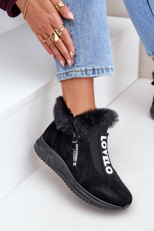 Sneakers modelio batai Moteriški aulinukai su kailiuku juodos spalvos Zeriana