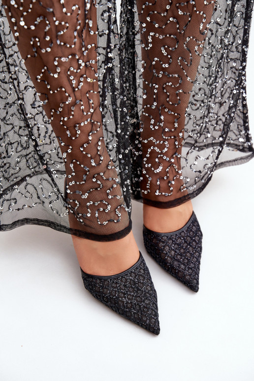 aukštakulniai bateliai su atviru kulnu Ozdobione su blizgesiuem juodos spalvos Berilae aukštakulniai bateliai su atviru kulnu Ozdobione su blizgesiuem juodos spalvos Berilae