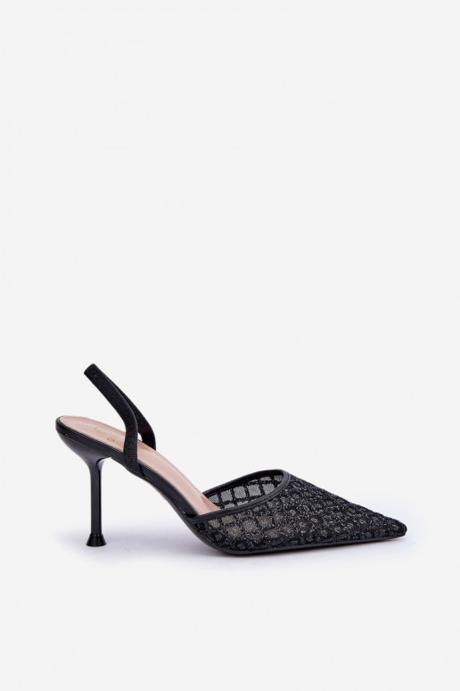 aukštakulniai bateliai su atviru kulnu Ozdobione su blizgesiuem juodos spalvos Berilae aukštakulniai bateliai su atviru kulnu Ozdobione su blizgesiuem juodos spalvos Berilae