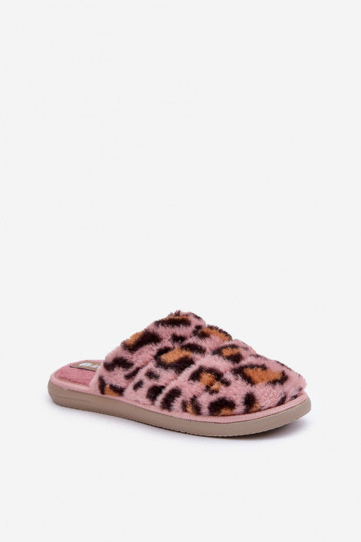 Šlepetės su kailiuku Moteriškos su leopardo raštais Inblu EK000008 rožinės spalvos