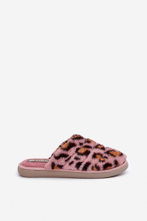 Šlepetės su kailiuku Moteriškos su leopardo raštais Inblu EK000008 rožinės spalvos