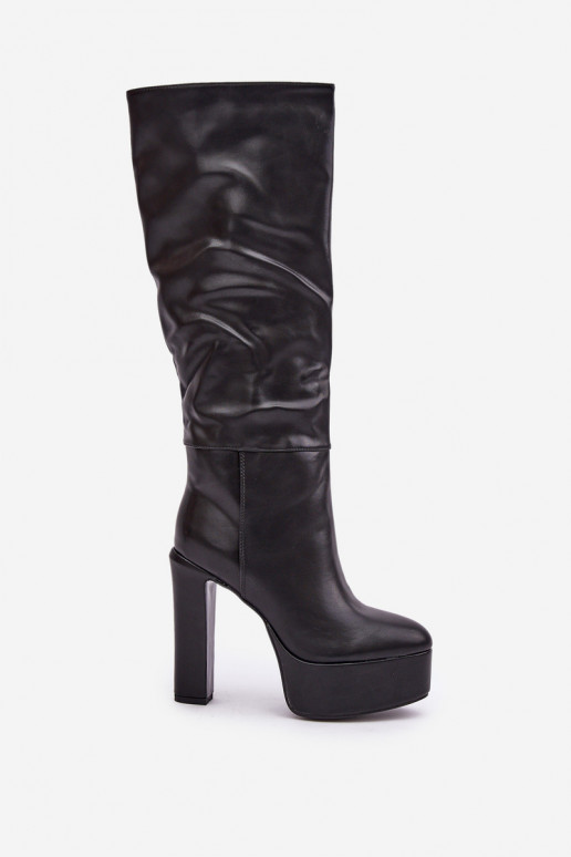 ilgaauliai batai su kulniukais ir platforma iš eko odos juodos spalvos Felilorn ilgaauliai batai su kulniukais ir platforma iš eko odos juodos spalvos Felilorn