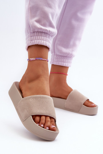 Moteriškas Šlepetės su platforma iš zomšos Big Star NN274A671 smėlio spalvos