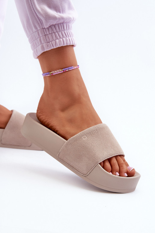 Moteriškas Šlepetės su platforma iš zomšos Big Star NN274A671 smėlio spalvos