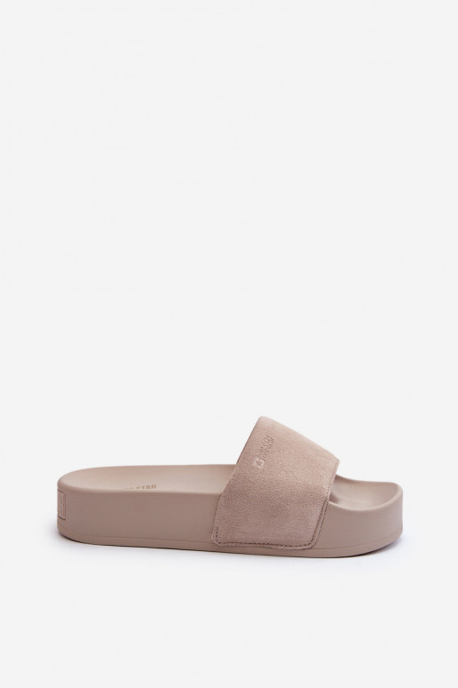 Moteriškas Šlepetės su platforma iš zomšos Big Star NN274A671 smėlio spalvos