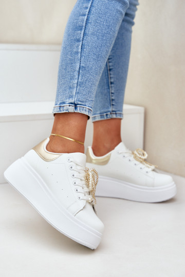 Sneakers modelio batai Moteriškas su platforma su gražiomis detalėmis Baltos-aukso spalvos Lerissna