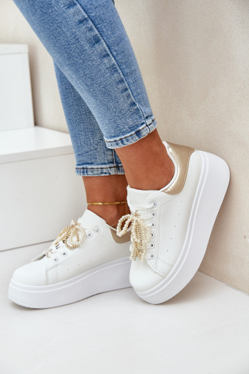 Sneakers modelio batai Moteriškas su platforma su gražiomis detalėmis Baltos-aukso spalvos Lerissna 2
