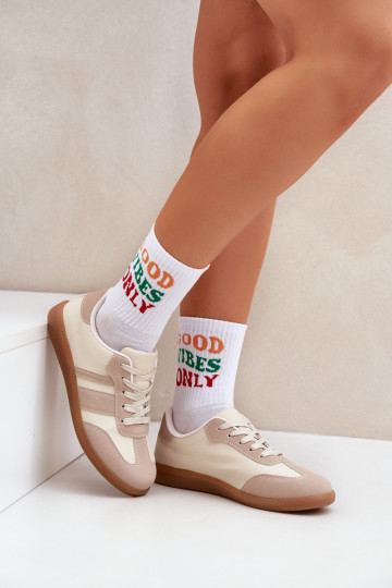 Žemas Sneakers modelio batai Moteriškas iš eko odos smėlio spalvos Nonalorin