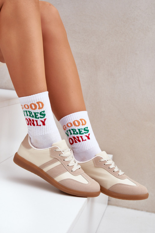 Žemas Sneakers modelio batai Moteriškas iš eko odos smėlio spalvos Nonalorin