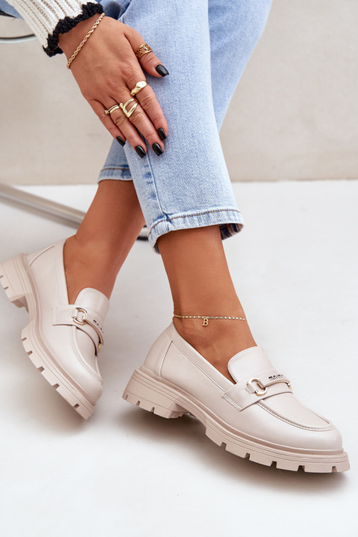 Klasikinio modelio moteriški mokasinai iš eko odos smėlio spalvos Savethira Klasikinio modelio moteriški mokasinai iš eko odos smėlio spalvos Savethira