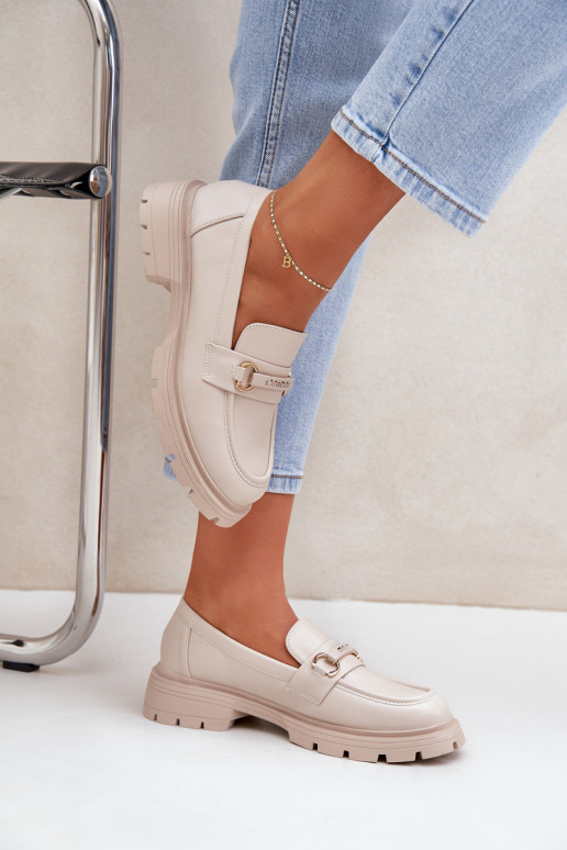 Klasikinio modelio moteriški mokasinai iš eko odos smėlio spalvos Savethira Klasikinio modelio moteriški mokasinai iš eko odos smėlio spalvos Savethira