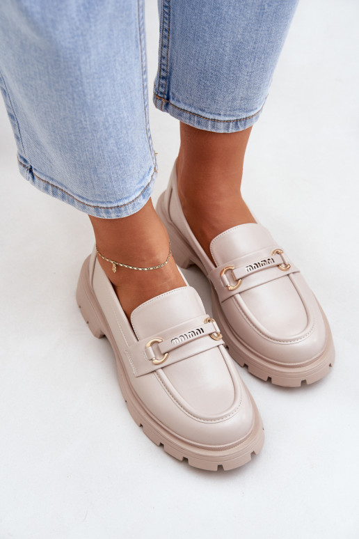 Klasikinio modelio moteriški mokasinai iš eko odos smėlio spalvos Savethira Klasikinio modelio moteriški mokasinai iš eko odos smėlio spalvos Savethira