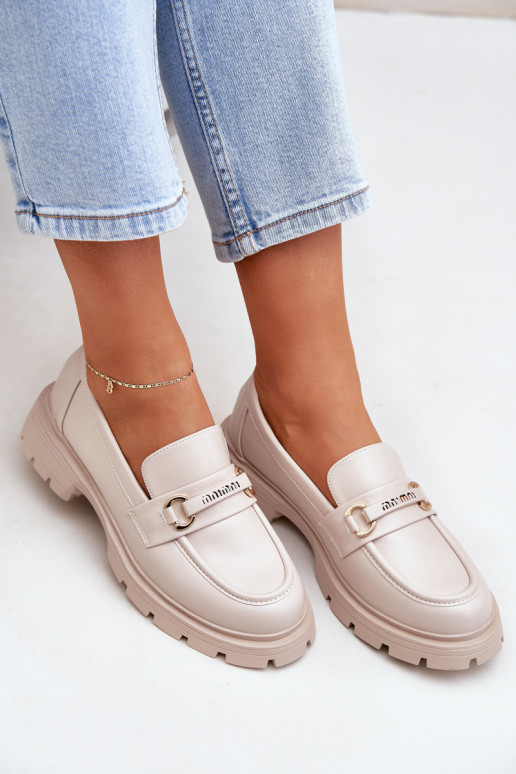 Klasikinio modelio moteriški mokasinai iš eko odos smėlio spalvos Savethira Klasikinio modelio moteriški mokasinai iš eko odos smėlio spalvos Savethira