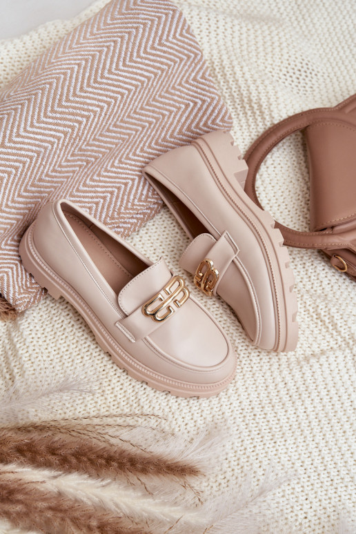 Klasikinio modelio moteriški mokasinai iš eko odos smėlio spalvos Savethira Klasikinio modelio moteriški mokasinai iš eko odos smėlio spalvos Savethira