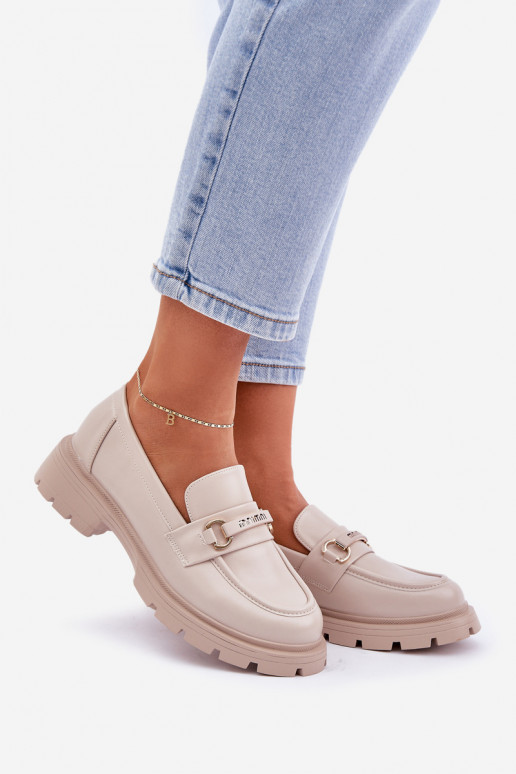 Klasikinio modelio moteriški mokasinai iš eko odos smėlio spalvos Savethira Klasikinio modelio moteriški mokasinai iš eko odos smėlio spalvos Savethira