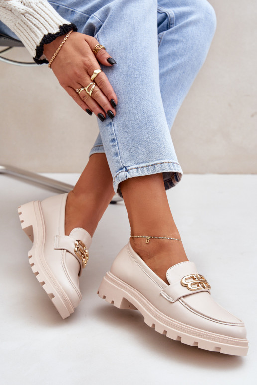 moteriški mokasinai Ze aukso spalvosm Detalem smėlio spalvos Trionna