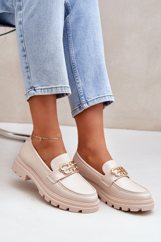 moteriški mokasinai Ze aukso spalvosm Detalem smėlio spalvos Trionna