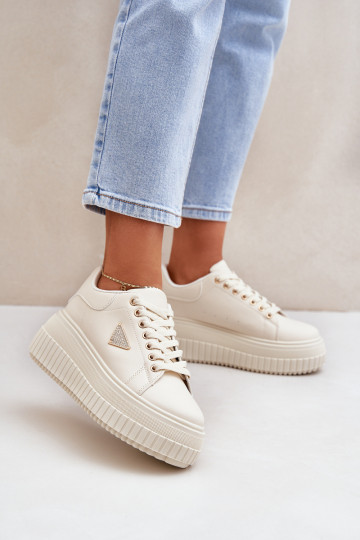 Stilingas Sneakers modelio batai su platforma dramblio kaulo spalvos Vallexia 2