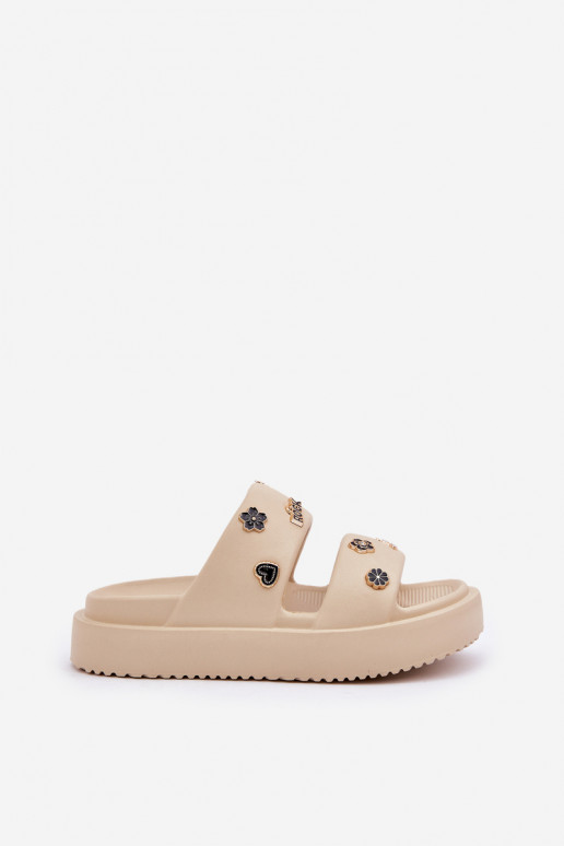 Lengvos šlepetės Moteriškos šlepetės Z Przypinkami smėlio spalvos Ravanala