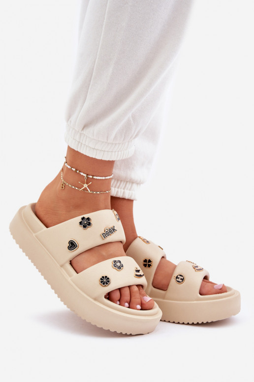 Lengvos šlepetės Moteriškos šlepetės Z Przypinkami smėlio spalvos Ravanala