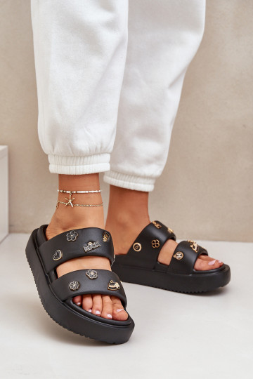 Lengvos šlepetės Moteriškos šlepetės Z Przypinkami juodos spalvos Ravanala 2