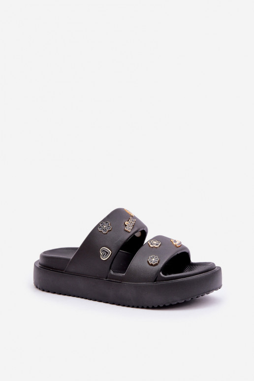 Lengvos šlepetės Moteriškos šlepetės Z Przypinkami juodos spalvos Ravanala