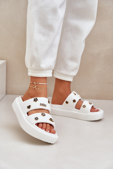 Lengvos šlepetės Moteriškos šlepetės Z Przypinkami baltos spalvos Ravanala 2