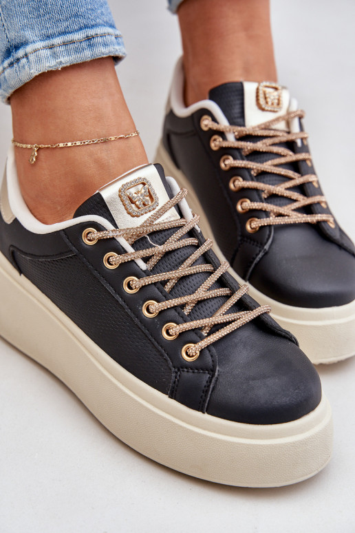 Sneakers modelio batai su platforma Su puošniaisi SznuróĮkami juodos spalvos Fonetha