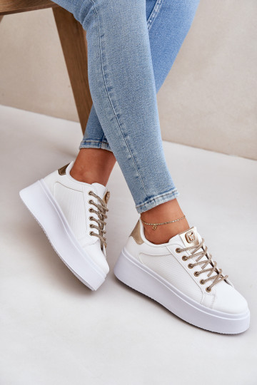 Sneakers modelio batai su platforma Su puošniaisi SznuróĮkami Baltos-aukso spalvos Fonetha 2