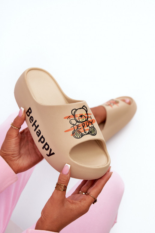  Moteriškos šlepetės Ant storo pado Su Meškiuku Lengvos šlepetės smėlio spalvos Serefina