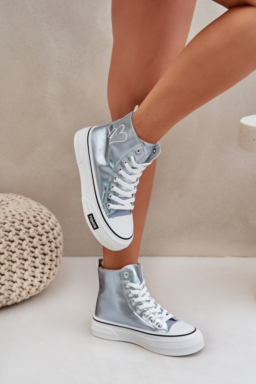 Metallic dizaino laisvalaikio batai su auliuku Moteriškas Su Širdimi mėlynos spalvos Sumehra