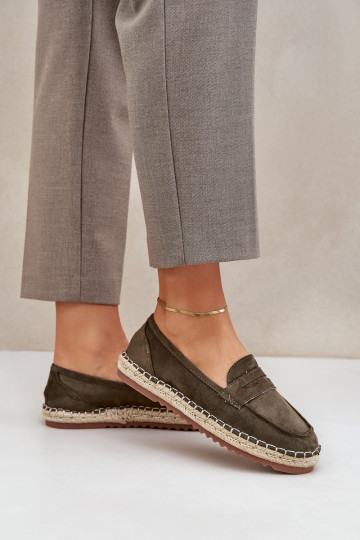 Espadrilės Su JutoĮa Plecionką Ant plokščio pado chaki spalvos Shilova