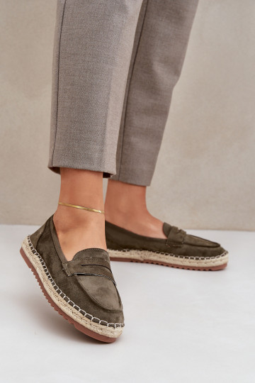 Espadrilės Su JutoĮa Plecionką Ant plokščio pado chaki spalvos Shilova 2