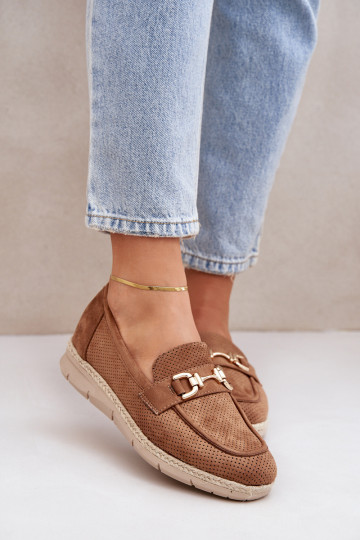 su aužūro elementais Mokasinai Ze aukso spalvosm Detalem I JutoĮą Plecionką rudos spalvos Lainer