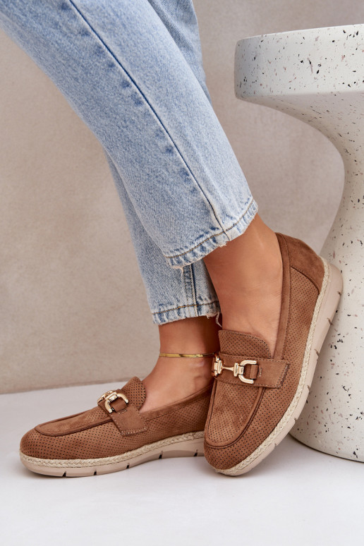 su aužūro elementais Mokasinai Ze aukso spalvosm Detalem I JutoĮą Plecionką rudos spalvos Lainer