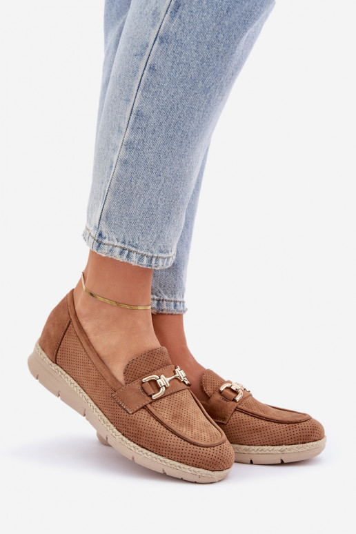 su aužūro elementais Mokasinai Ze aukso spalvosm Detalem I JutoĮą Plecionką rudos spalvos Lainer