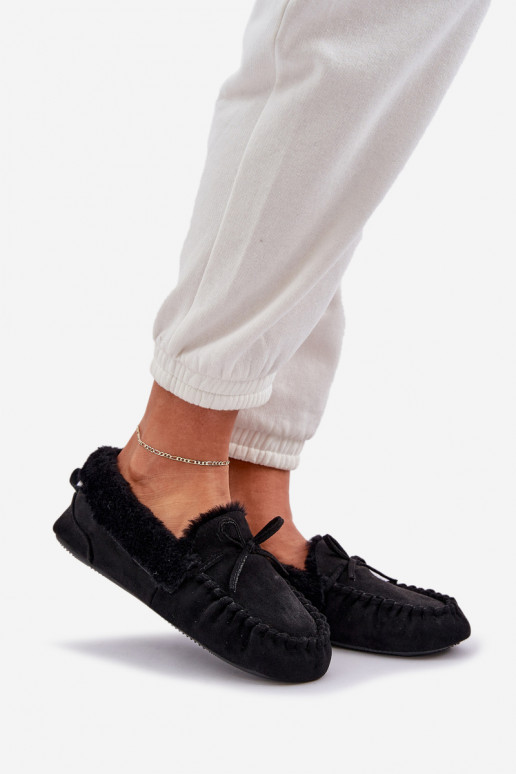 Mokasinai Šlepetės Moteriškas su kailiuku juodos spalvos Kleogoria