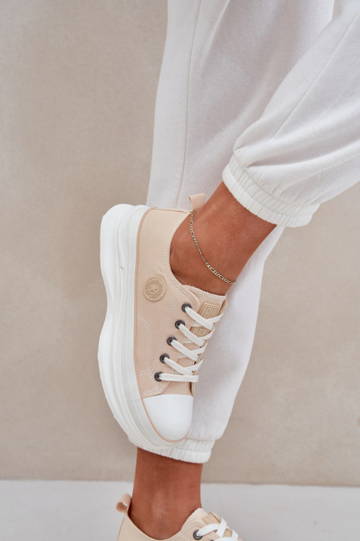 Moteriški batai su madingais masyviais padais Big Star NN274127 smėlio spalvos