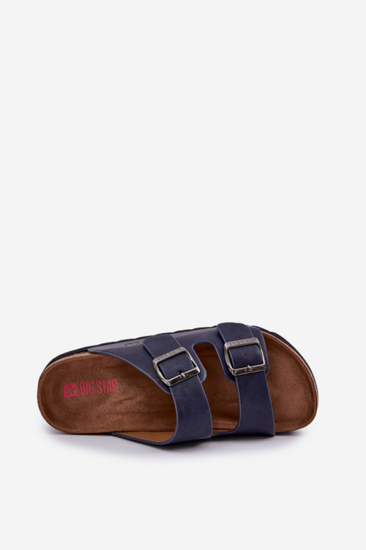 Lengvos vyriškos šlepetės su sagtimis iš eko odos Big Star NN174530 tamsiai mėlynos spalvos