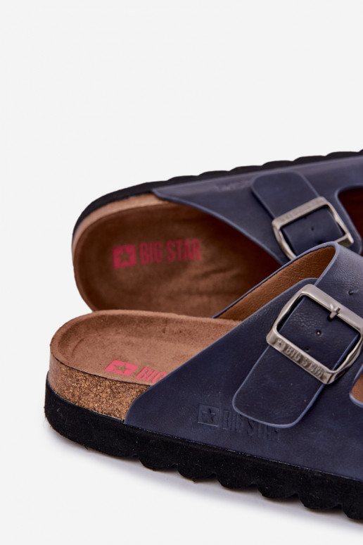 Lengvos vyriškos šlepetės su sagtimis iš eko odos Big Star NN174530 tamsiai mėlynos spalvos