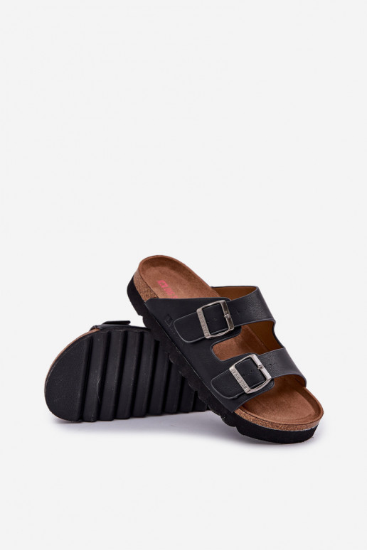 Lengvos vyriškos šlepetės su sagtimis iš eko odos Big Star NN174531 juodos spalvos