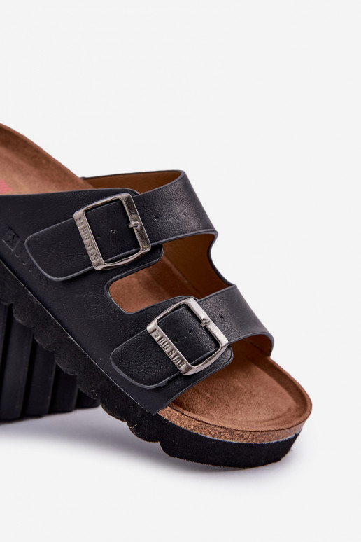 Lengvos vyriškos šlepetės su sagtimis iš eko odos Big Star NN174531 juodos spalvos