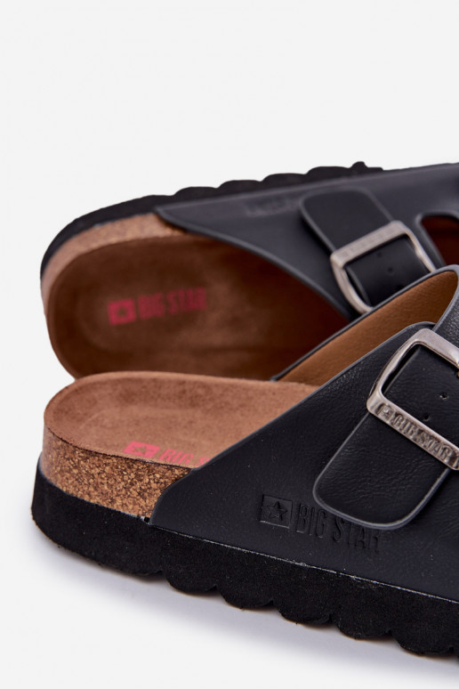 Lengvos vyriškos šlepetės su sagtimis iš eko odos Big Star NN174531 juodos spalvos