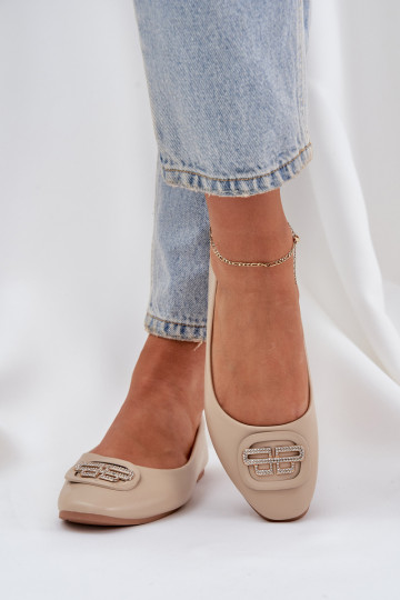 Balerinos Ant plokščio pado su ornamentais smėlio spalvos Ainoria 2