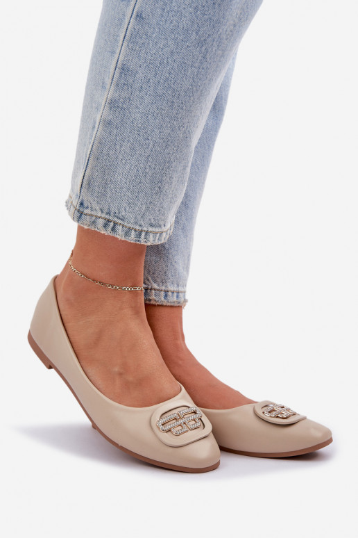 Balerinos Ant plokščio pado su ornamentais smėlio spalvos Ainoria