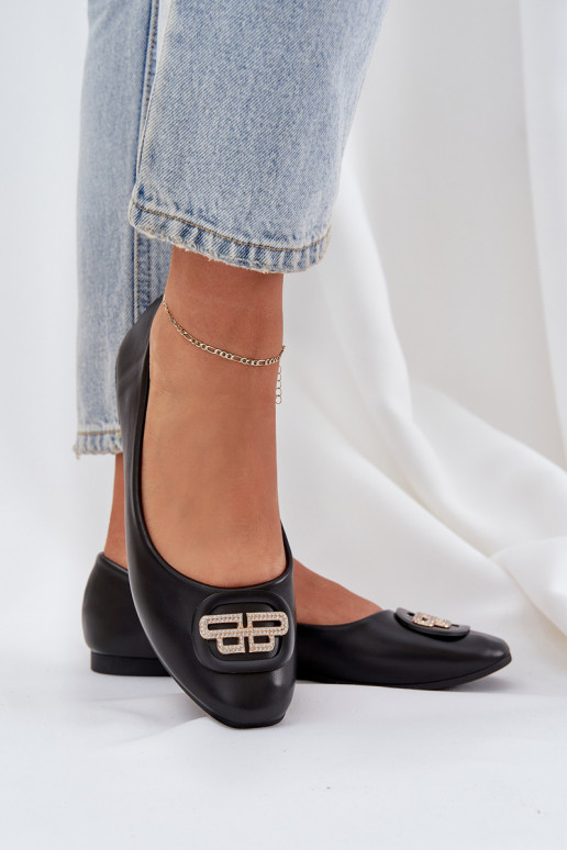 Balerinos Ant plokščio pado su ornamentais juodos spalvos Ainoria