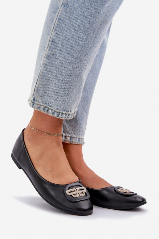 Balerinos Ant plokščio pado su ornamentais juodos spalvos Ainoria