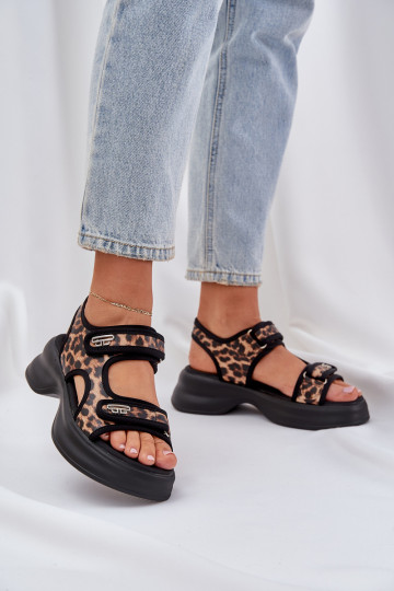 Eko Oda Lengvos basutės su platforma su leopardo kailio raštais rudos spalvos Deniffia 2